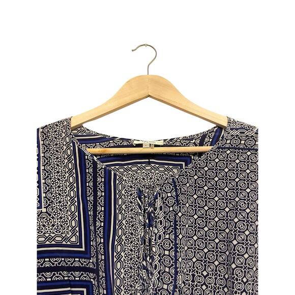 Tyler Boe 100% Silk Blouse‎ Top Women Size Large Blue White Tassels Boho Flowy - Picture 3 of 6